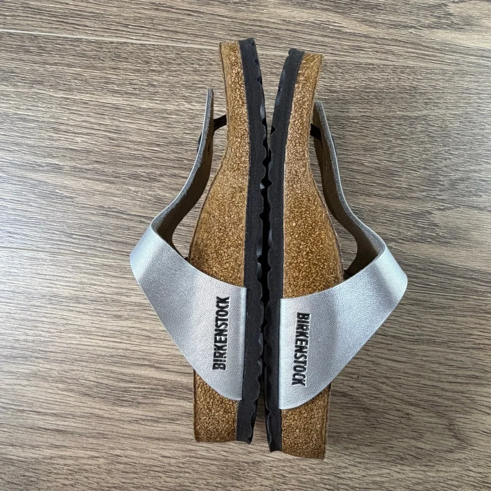 Birkenstock Gizeh Silver Metallic Birko-Flor Thong Sandals Womens 37 L6 M4